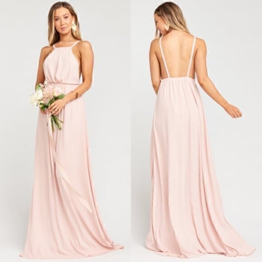 Show Me Your Mumu Amanda Maxi Bridesmaid Dress in Dusty Blush Crisp Size L NWT